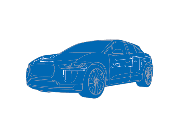 An electric vehicle in the style of a blueprint