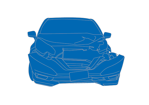 A damaged motor vehicle in the style of a blueprint